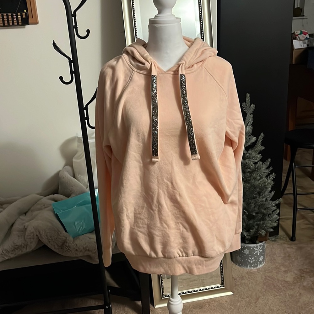 NWOT torrid size 0 blush pink hoodie with bedazzled strings